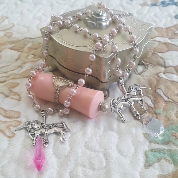 2 fairy kei pearl unicorn friendship necklaces set - Picture 1 of 4